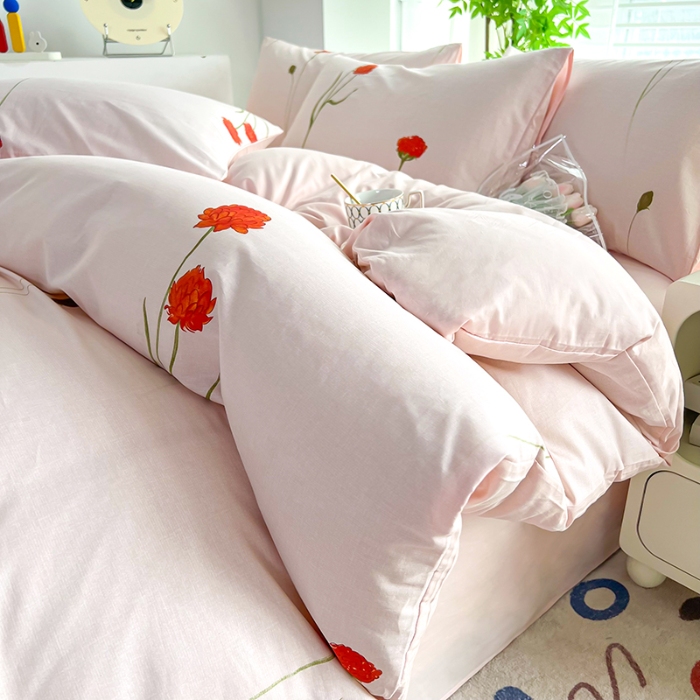 91家纺网 家纺一手货源 找家纺 雲归梦 2024新款全棉13070多规格四件套 花有信 红