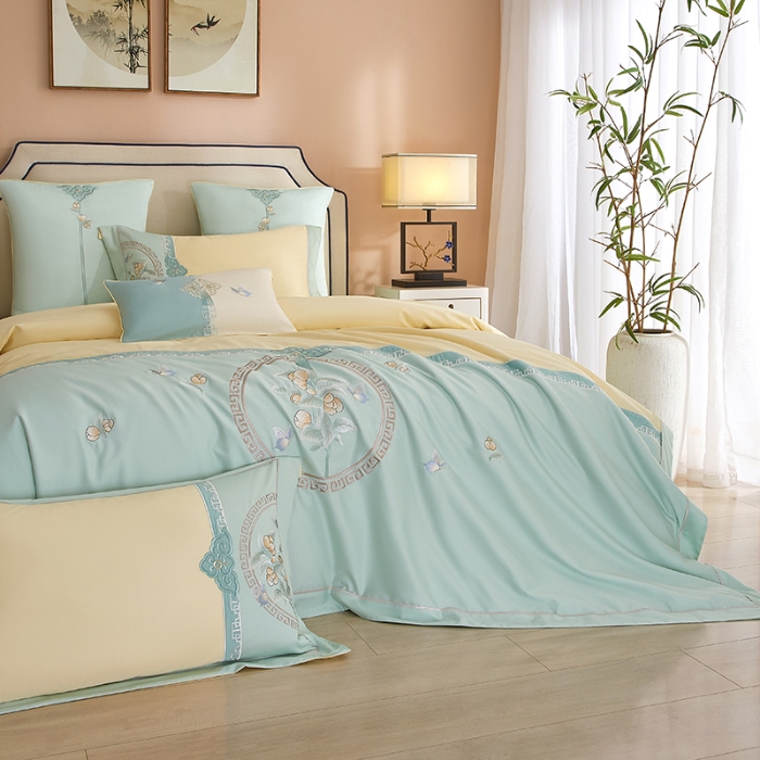 91家纺网 家纺一手货源 找家纺 【2024】50S50支澳棉刺绣长绒棉四件套全棉新中式花卉直播爆款线下批发 山花浪漫