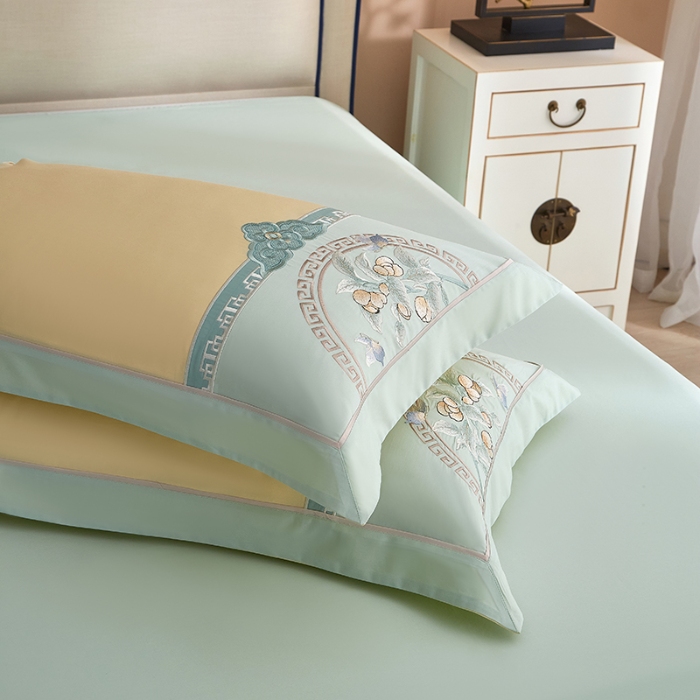 91家纺网 家纺一手货源 找家纺 【2024】50S50支澳棉刺绣长绒棉四件套全棉新中式花卉直播爆款线下批发 山花浪漫