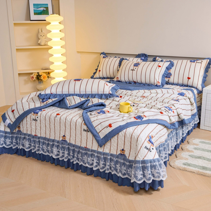 91家纺网 家纺一手货源 找家纺 美莱家纺 2024新款软糯泡泡棉蕾丝床盖床盖四件套单品系列-床盖夏被四件套 小熊公仔