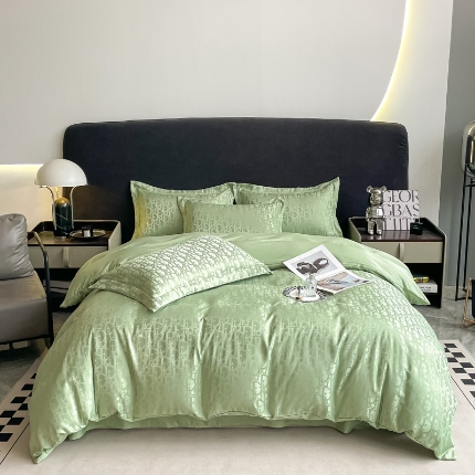 91家纺网 家纺一手货源 找家纺 宅家居 2024新款轻奢高精密贡缎提花臻品真丝四件套 迪奥-绿色