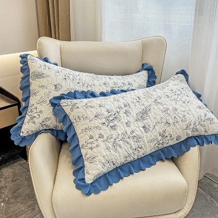 91家纺网 家纺一手货源 找家纺 2025春夏新品A类母婴级双层纱棉麻花边夹棉枕套一对泡泡纱泡泡棉小竺棉纯棉全棉磨毛水洗棉花边枕套一对