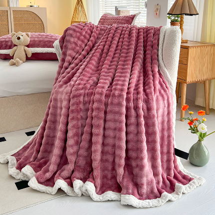 芸锦豪 2024新款仿兔毛泡泡绒毛毯-包边款毛毯安娜紫-包边款