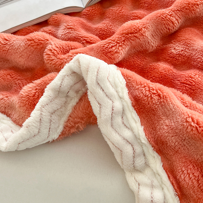 91家纺网 家纺一手货源 找家纺 芸锦豪 2024新款仿兔毛泡泡绒毛毯-包边款毛毯海棠粉-包边款
