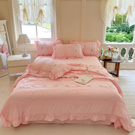 91家纺网 家纺一手货源 找家纺 （总）仟网汇 2024新款刺绣泡泡纱夏被四件套