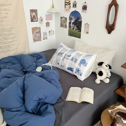 91家纺网 家纺一手货源 找家纺 艾沁 2024新款博主风全棉加密水洗棉四件套 蓝山