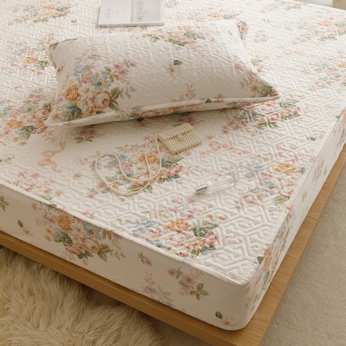 91家纺网 家纺一手货源 找家纺 （总）忘忧草 2025新款A类全棉印花夹棉床笠纯棉