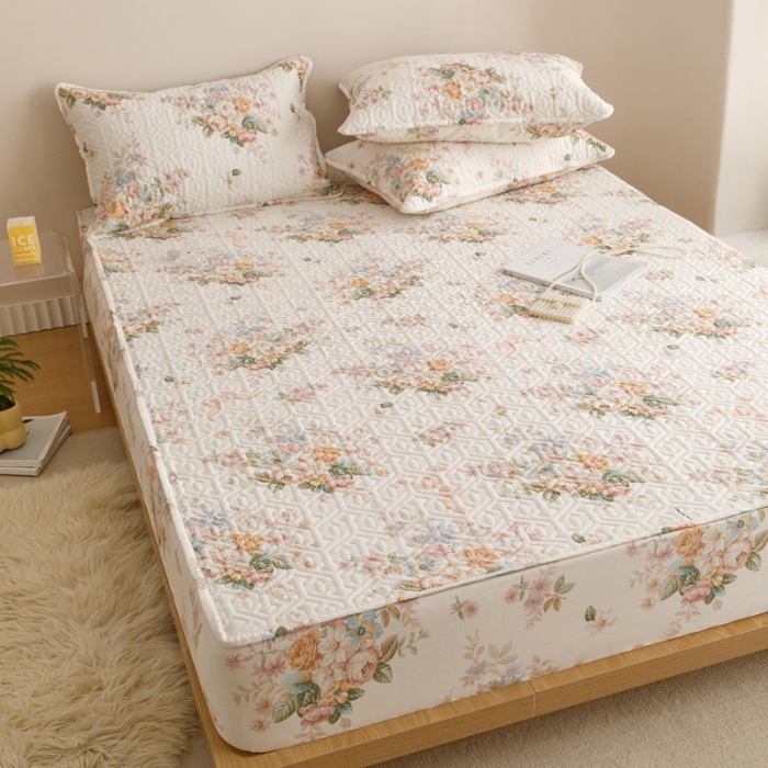 91家纺网 家纺一手货源 找家纺 （总）忘忧草 2025新款A类全棉印花夹棉床笠纯棉