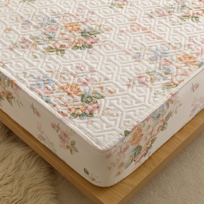 91家纺网 家纺一手货源 找家纺 （总）忘忧草 2025新款A类全棉印花夹棉床笠纯棉