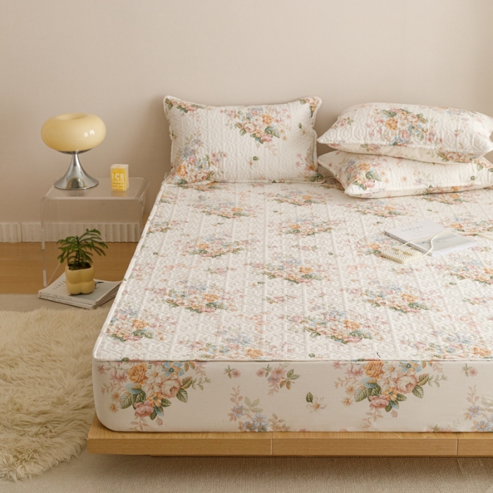 91家纺网 家纺一手货源 找家纺 （总）忘忧草 2025新款A类全棉印花夹棉床笠纯棉