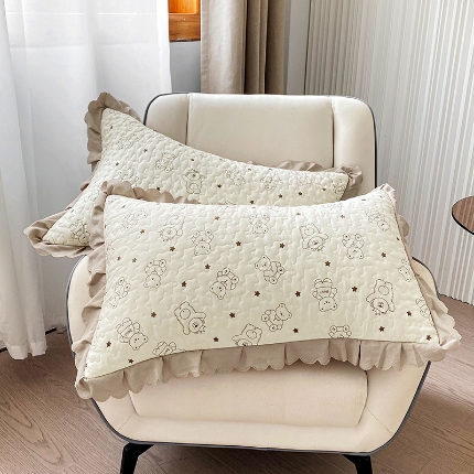 （总）2025春夏新品A类母婴级双层纱棉麻花边夹棉枕套一对泡泡纱泡泡棉小竺棉纯棉全棉磨毛水洗棉花边枕套一对