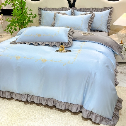 91家纺网 家纺一手货源 找家纺 （总）经年2025年 新款  水洗真丝冰丝天丝刺绣 韩版四件套  直播爆款