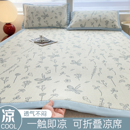 典冠 2024新款A类乙伦凉感PE凉席海洋丝裸睡软席三件套 花朵蓝