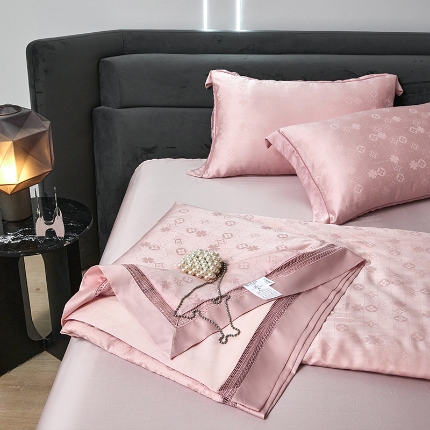 91家纺网 家纺一手货源 找家纺 简约80支夏季天丝夏凉被四件套可水洗机洗夏被天丝空调被 梵高粉色