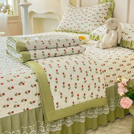 91家纺网 家纺一手货源 找家纺 2025A类母婴级泡泡纱泡泡棉床盖款夏被四件套纯棉全棉双层纱棉麻小竺棉夏凉被子