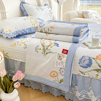 91家纺网 家纺一手货源 找家纺 2025A类母婴级泡泡纱泡泡棉床盖款夏被四件套纯棉全棉双层纱棉麻小竺棉夏凉被子