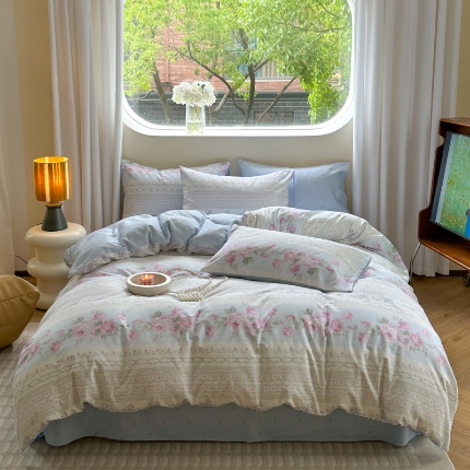 （總）直播爆款·全棉印花四件套純棉網紅爆款花卉4件套學生床上用品套件