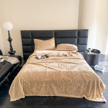 91家纺网 家纺一手货源 找家纺 （总）2025款塔芙绒蝴蝶提花毛毯 纯色多功能休闲盖毯 爆款花型 电商/直播/外贸/跨境专供 