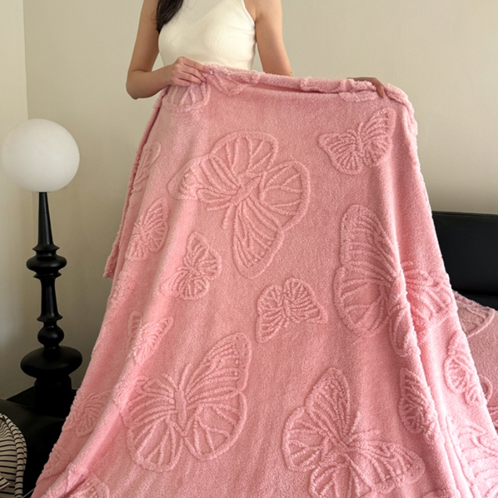 91家纺网 家纺一手货源 找家纺 （总）2025款塔芙绒蝴蝶提花毛毯 纯色多功能休闲盖毯 爆款花型 电商/直播/外贸/跨境专供 