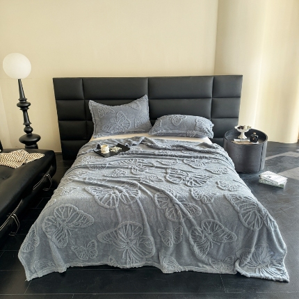 2025款塔芙绒蝴蝶提花毛毯 纯色多功能休闲盖毯 爆款花型 电商/直播/外贸/跨境专供  蝴蝶蓝