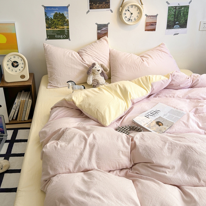 91家纺网 家纺一手货源 找家纺 （总）沐芷 2024新款超柔105g纯色水洗棉四件套床上用品床单被套宿舍三件套