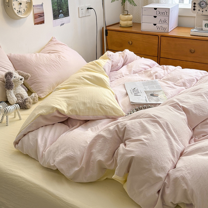 91家纺网 家纺一手货源 找家纺 （总）沐芷 2024新款超柔105g纯色水洗棉四件套床上用品床单被套宿舍三件套