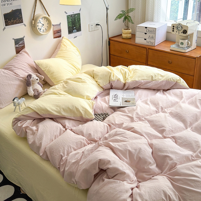 91家纺网 家纺一手货源 找家纺 （总）沐芷 2024新款超柔105g纯色水洗棉四件套床上用品床单被套宿舍三件套