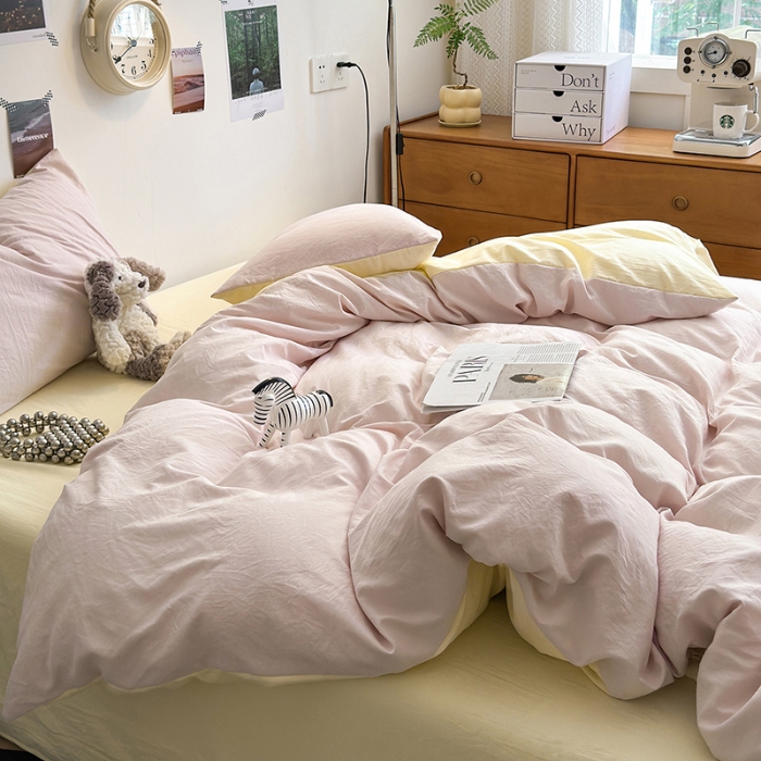 91家纺网 家纺一手货源 找家纺 （总）沐芷 2024新款超柔105g纯色水洗棉四件套床上用品床单被套宿舍三件套