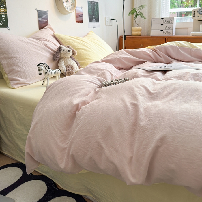 91家纺网 家纺一手货源 找家纺 （总）沐芷 2024新款超柔105g纯色水洗棉四件套床上用品床单被套宿舍三件套