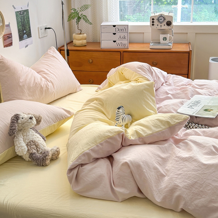 91家纺网 家纺一手货源 找家纺 （总）沐芷 2024新款超柔105g纯色水洗棉四件套床上用品床单被套宿舍三件套