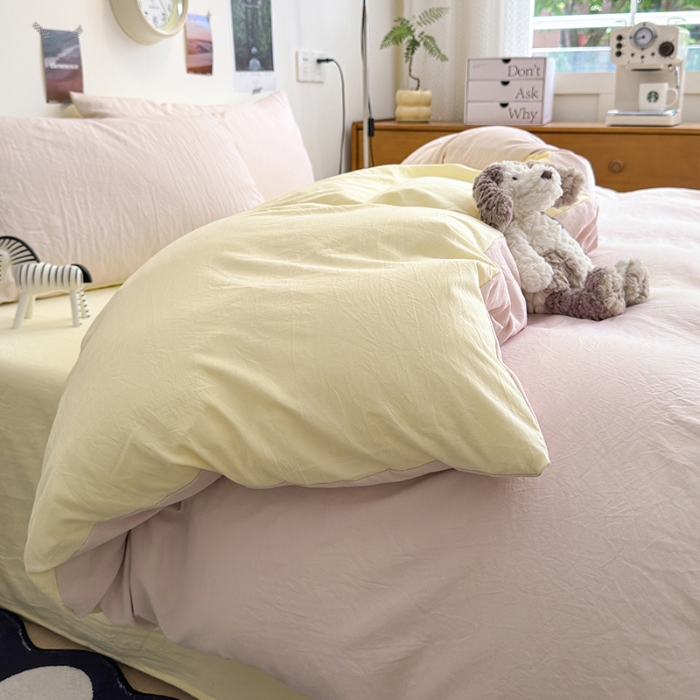 91家纺网 家纺一手货源 找家纺 （总）沐芷 2024新款超柔105g纯色水洗棉四件套床上用品床单被套宿舍三件套