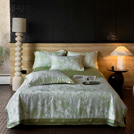 91家纺网 家纺一手货源 找家纺 佳品居 2024新款直播水洗天丝夏被冰丝夏凉被空调被四件套 青竹-绿