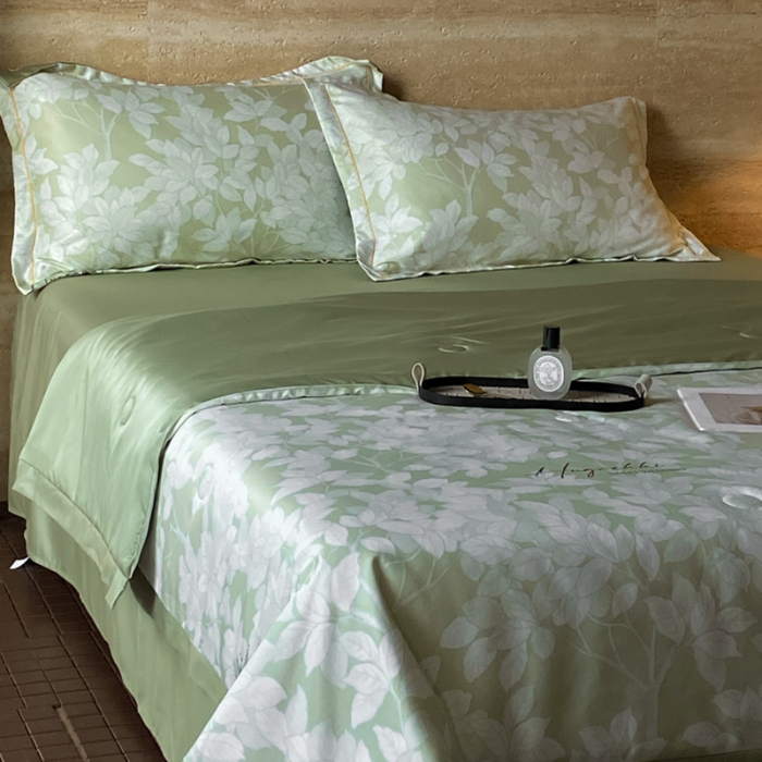 91家纺网 家纺一手货源 找家纺 佳品居 2024新款直播水洗天丝夏被冰丝夏凉被空调被四件套 青竹-绿