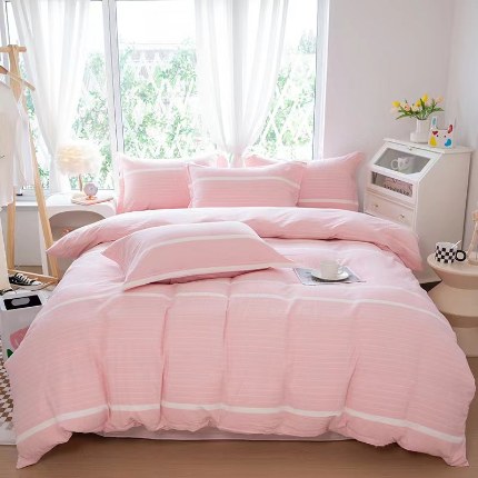 91家纺网 家纺一手货源 找家纺 （总）木易家居 2025新款全棉色织水洗棉四件套