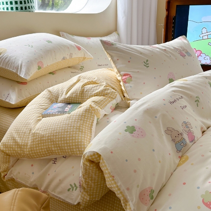 91家纺网 家纺一手货源 找家纺 直播爆款·全棉喷气印花四件套纯棉网红小清新卡通三件套多规格床上用品套件