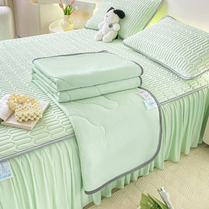 91家纺网 家纺一手货源 找家纺 （总）康纳利 2024新款纯色加厚乳胶床裙乳胶凉席三件套夏被四件套