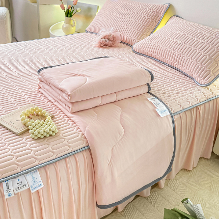 91家纺网 家纺一手货源 找家纺 （总）康纳利 2024新款纯色加厚乳胶床裙乳胶凉席三件套夏被四件套