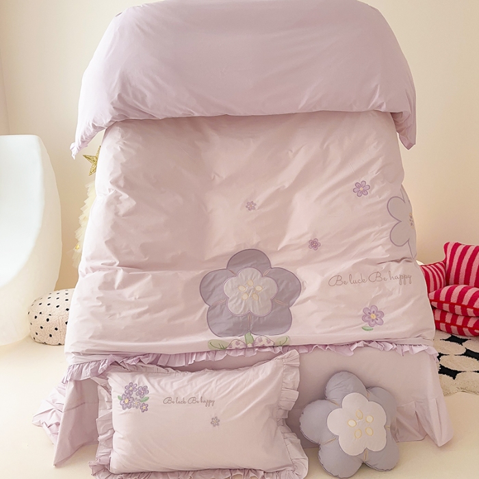 91家纺网 家纺一手货源 找家纺 绒梦里 2024新款A类全棉水洗棉贴布绣韩版花边四件套公主风床上用品套件