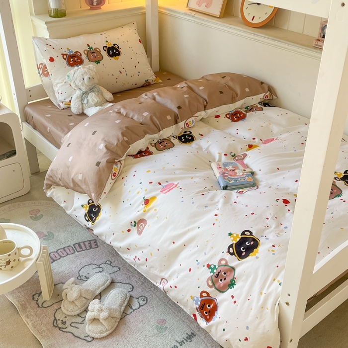 91家纺网 家纺一手货源 找家纺 寻米 2024新款学生全棉印花三件套 快乐熊仔