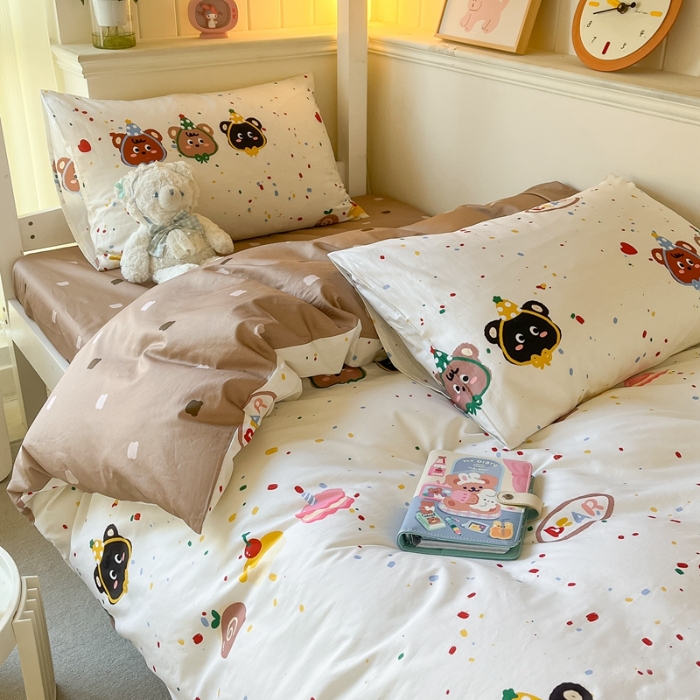 91家纺网 家纺一手货源 找家纺 寻米 2024新款学生全棉印花三件套 快乐熊仔