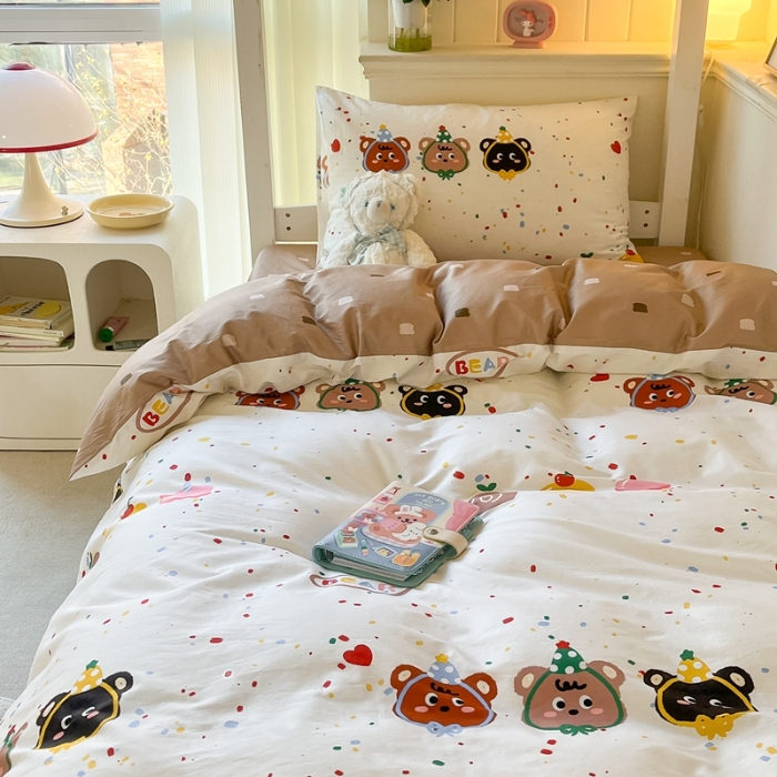 91家纺网 家纺一手货源 找家纺 寻米 2024新款学生全棉印花三件套 快乐熊仔