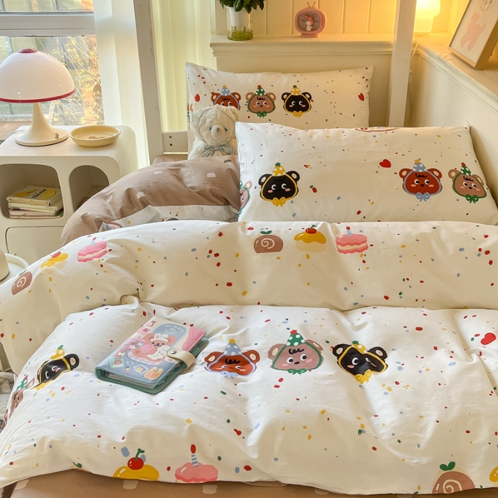 91家纺网 家纺一手货源 找家纺 寻米 2024新款学生全棉印花三件套 快乐熊仔