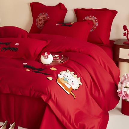 91家纺网 家纺一手货源 找家纺 （总）玉雅 2025新款磨毛时尚毛巾绣婚庆四件套