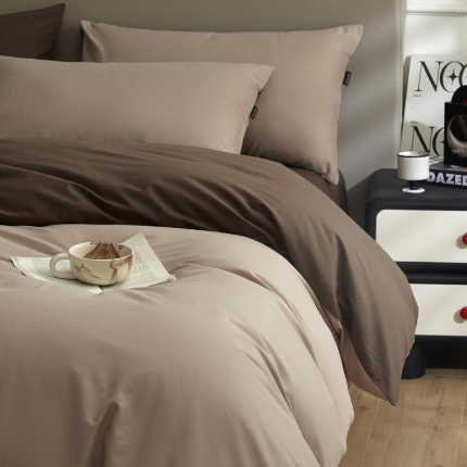 91家纺网 家纺一手货源 找家纺 莱登卡奴 2024新款全棉磨毛极简套件单品系列-单被套 磨毛被套-香槟拼深咖