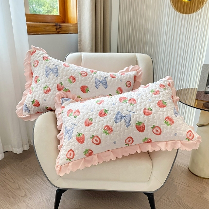 91家纺网 家纺一手货源 找家纺 （总）2024春夏新品A类母婴级双层纱棉麻花边夹棉枕套一对泡泡纱泡泡棉小竺棉纯棉全棉磨毛水洗棉花边枕套一对