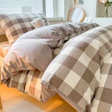 91家纺网 家纺一手货源 找家纺 雅萱家纺 2024新款色织全棉水洗棉床笠 日和-大棕格