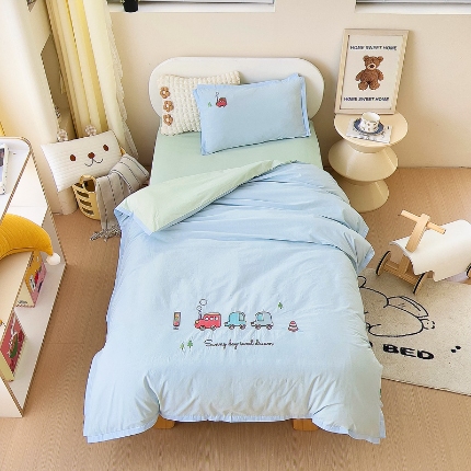 91家纺网 家纺一手货源 找家纺 （总）A类全棉水洗棉绣花儿童套件幼儿园被子三件套宝宝午睡六件套