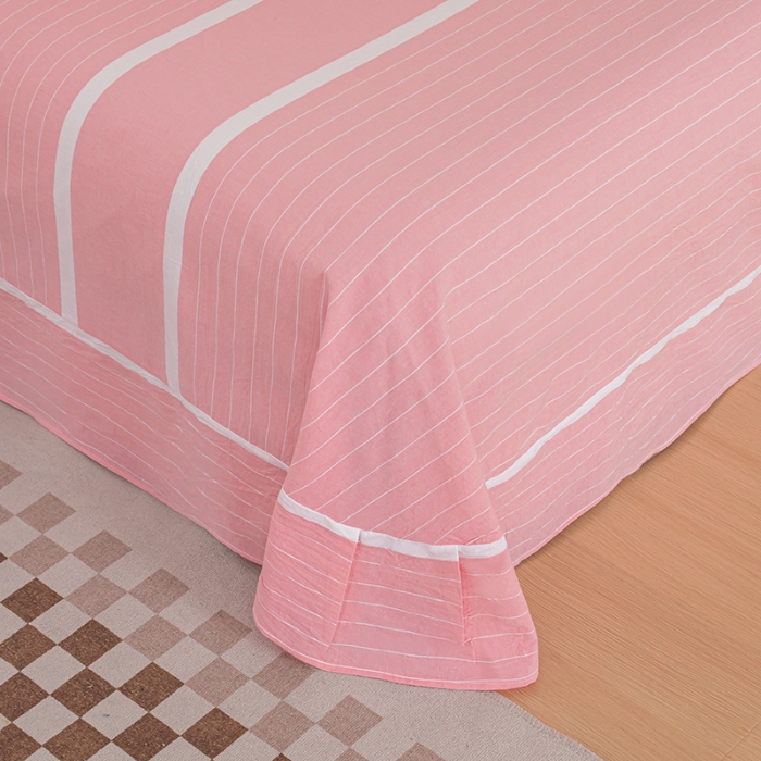 91家纺网 家纺一手货源 找家纺 喜四方 2024新款色织全棉水洗棉四件套 多拉粉