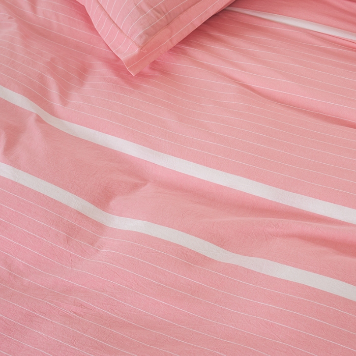 91家纺网 家纺一手货源 找家纺 喜四方 2024新款色织全棉水洗棉四件套 多拉粉