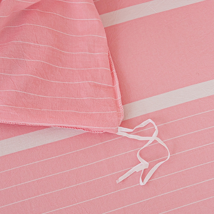 91家纺网 家纺一手货源 找家纺 喜四方 2024新款色织全棉水洗棉四件套 多拉粉